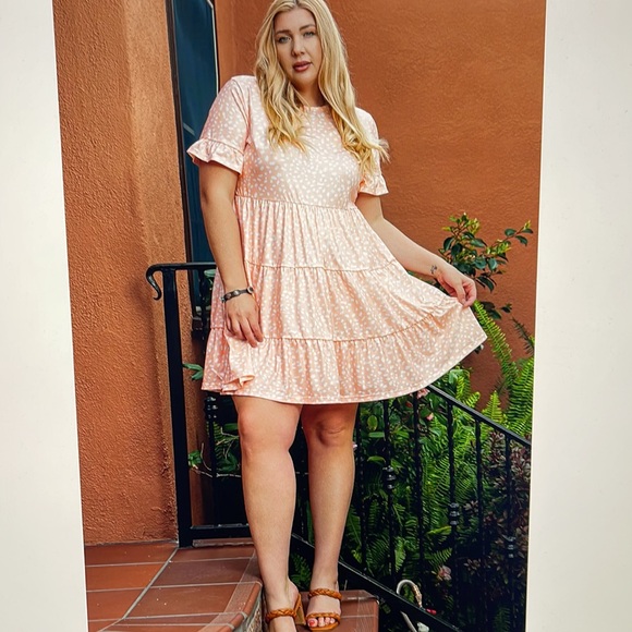 Pink White Flowy Babydoll Mini Dress Plus Size 2X - Picture 5 of 5